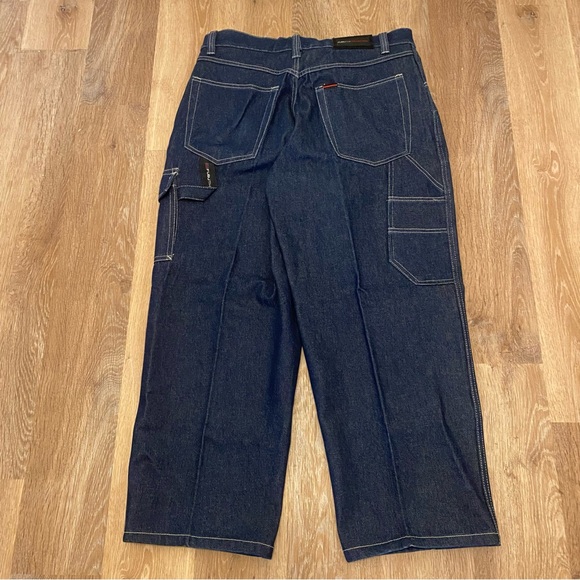 FUBU The Collection Pleated Heavyweight Cargo Denim Jeans 36x34 Y2K Loose Wide - Picture 2 of 9